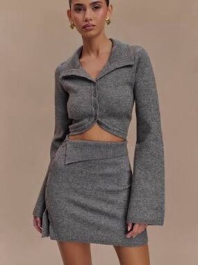 Meshki Cropped Button-Up Knit Cardigan in Heather Gray-never worn!